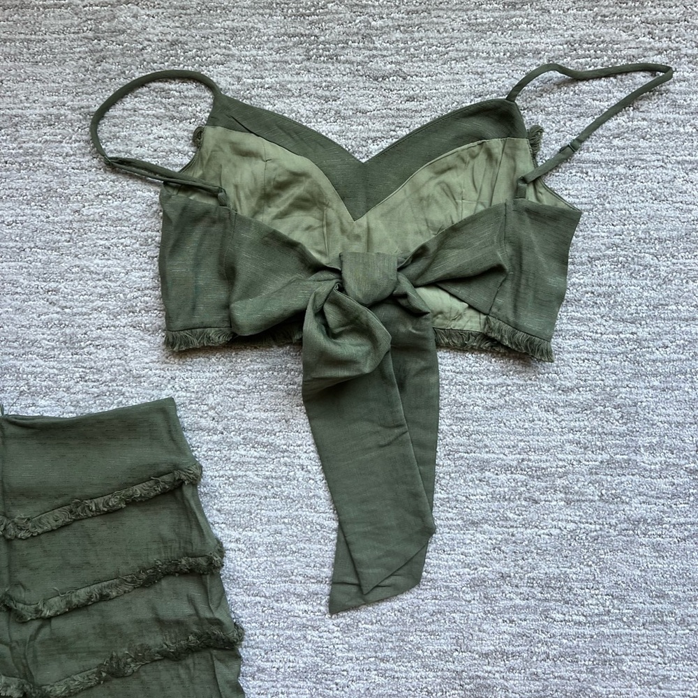 Army Green Ruffled Mini Skirt Set - Picture 2 of 3